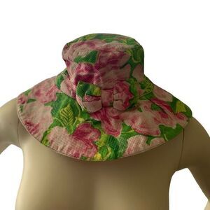 Janie and Jack Sun Hat Girls 4-5 Pink Floral Seersucker‎ Bow Summer
